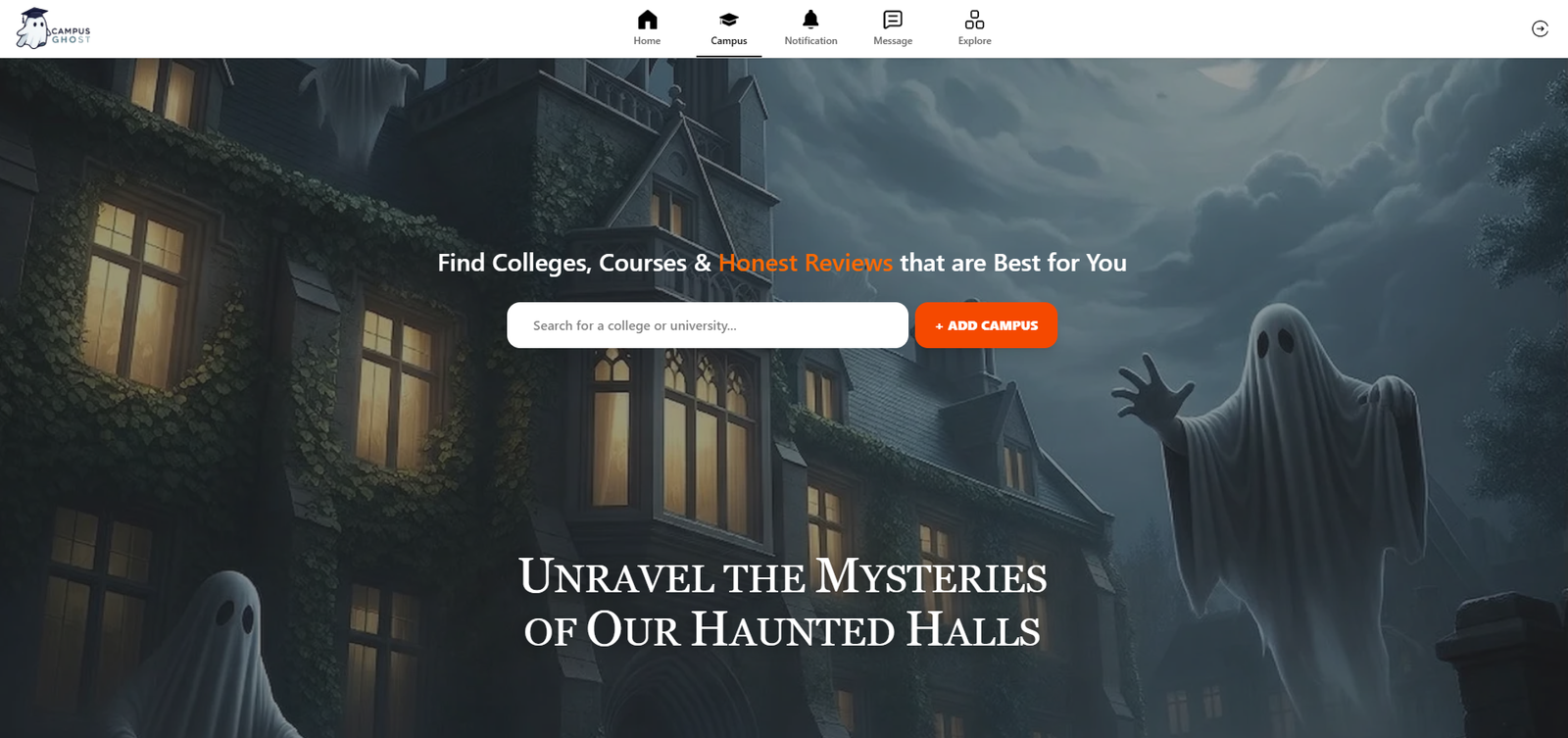 Campus discovery page with college search